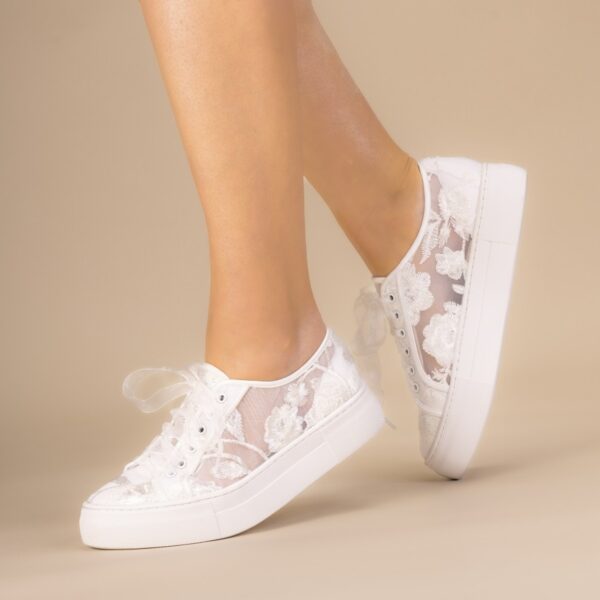 perfect bridal codie ivory floral lace platform trainers model 1